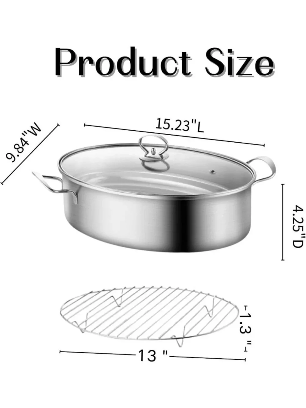 Multi-Use Stainless Steel Fish Steamer Set with Glass Lid & Ceramic Plate